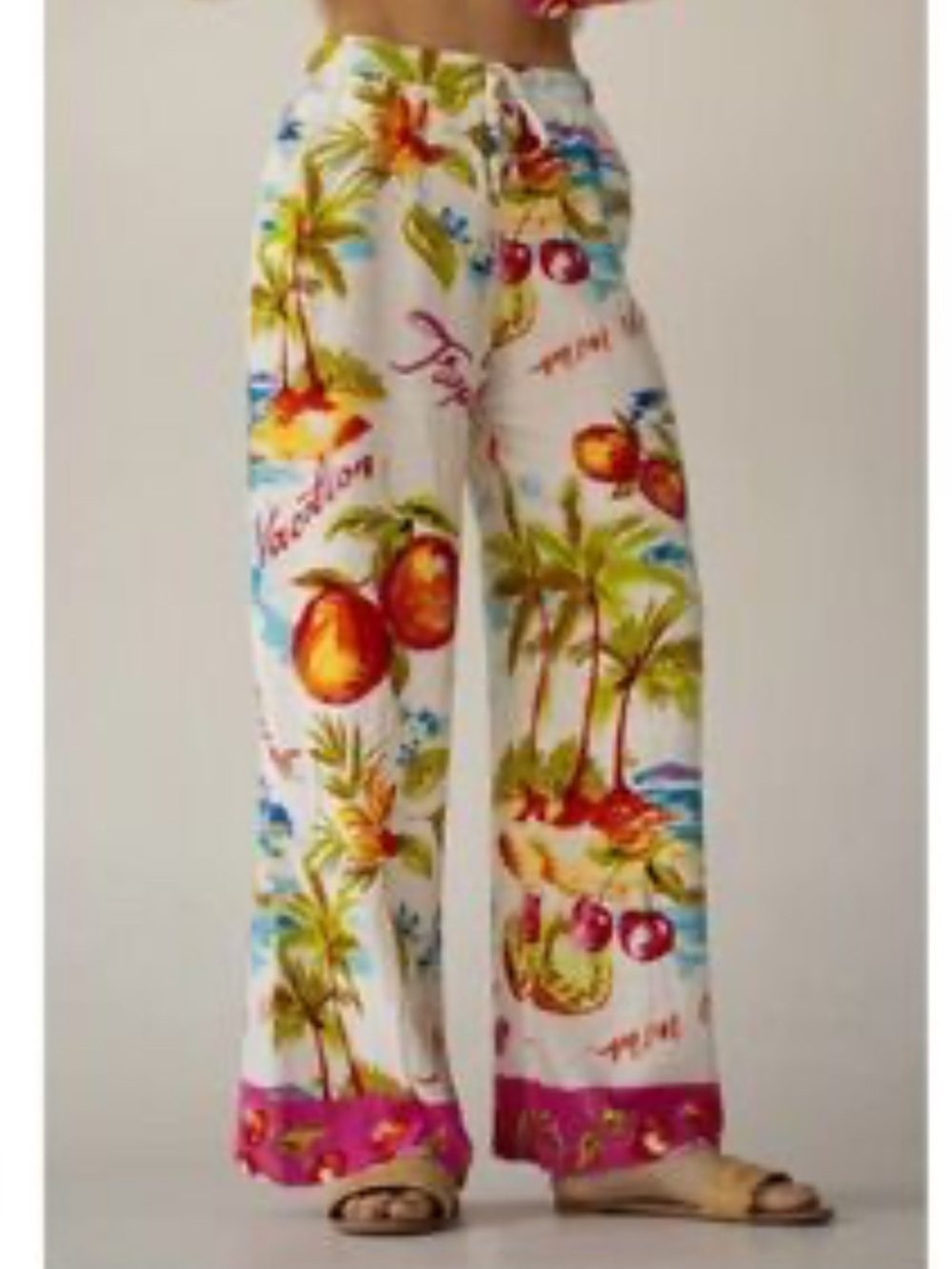 Label of Love Tropical Vacation Elastic Waist Linen Blend Wide Leg Pants XL